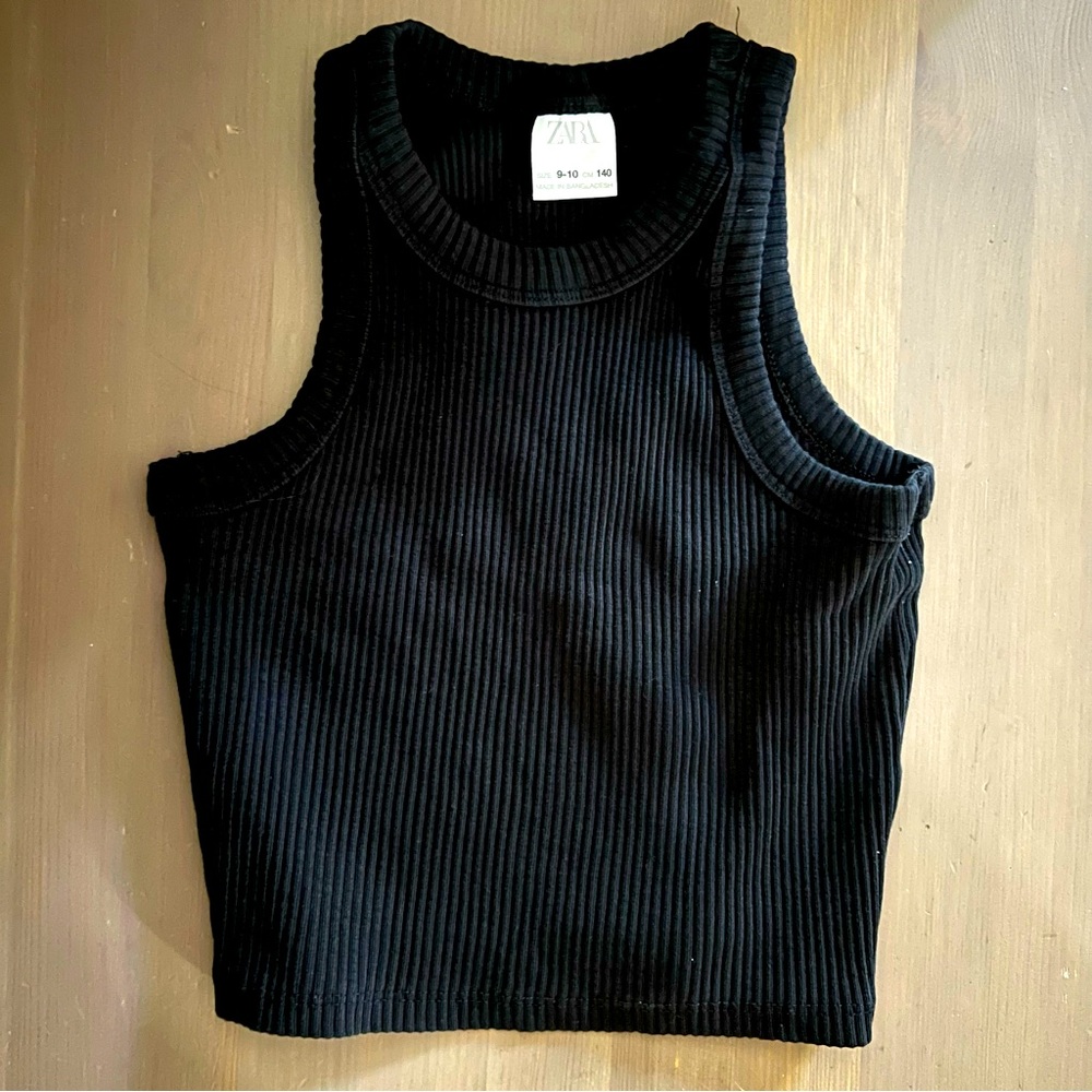 Zara Kids Black Crop Length Ribbed High Neck Tank size 11-12, Like New